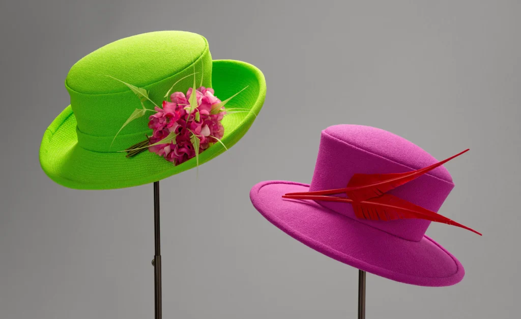 Colourful hats by Rachel Trevor Morgan worn by Queen Elizabeth II