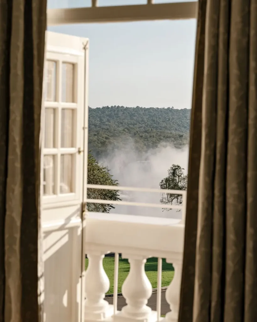 View of the forest and rising mist from the Master Suite at Hotel das Cataratas in Iguaçu National Park.