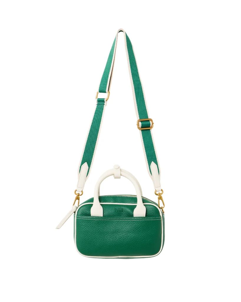 Oliver Bonas Orla green and white bowling bag with top handles and detachable shoulder strap